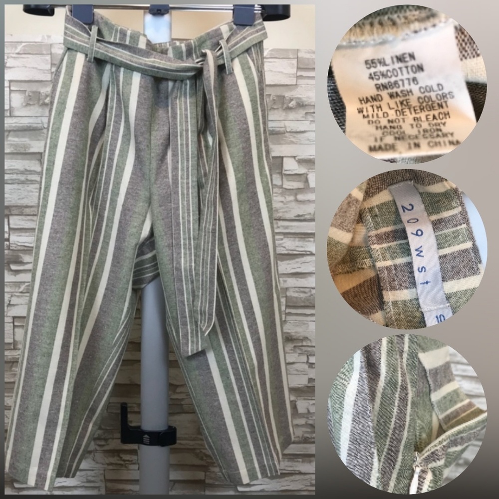 Belted Multi-color Linen Slacks - Picture 1 of 3